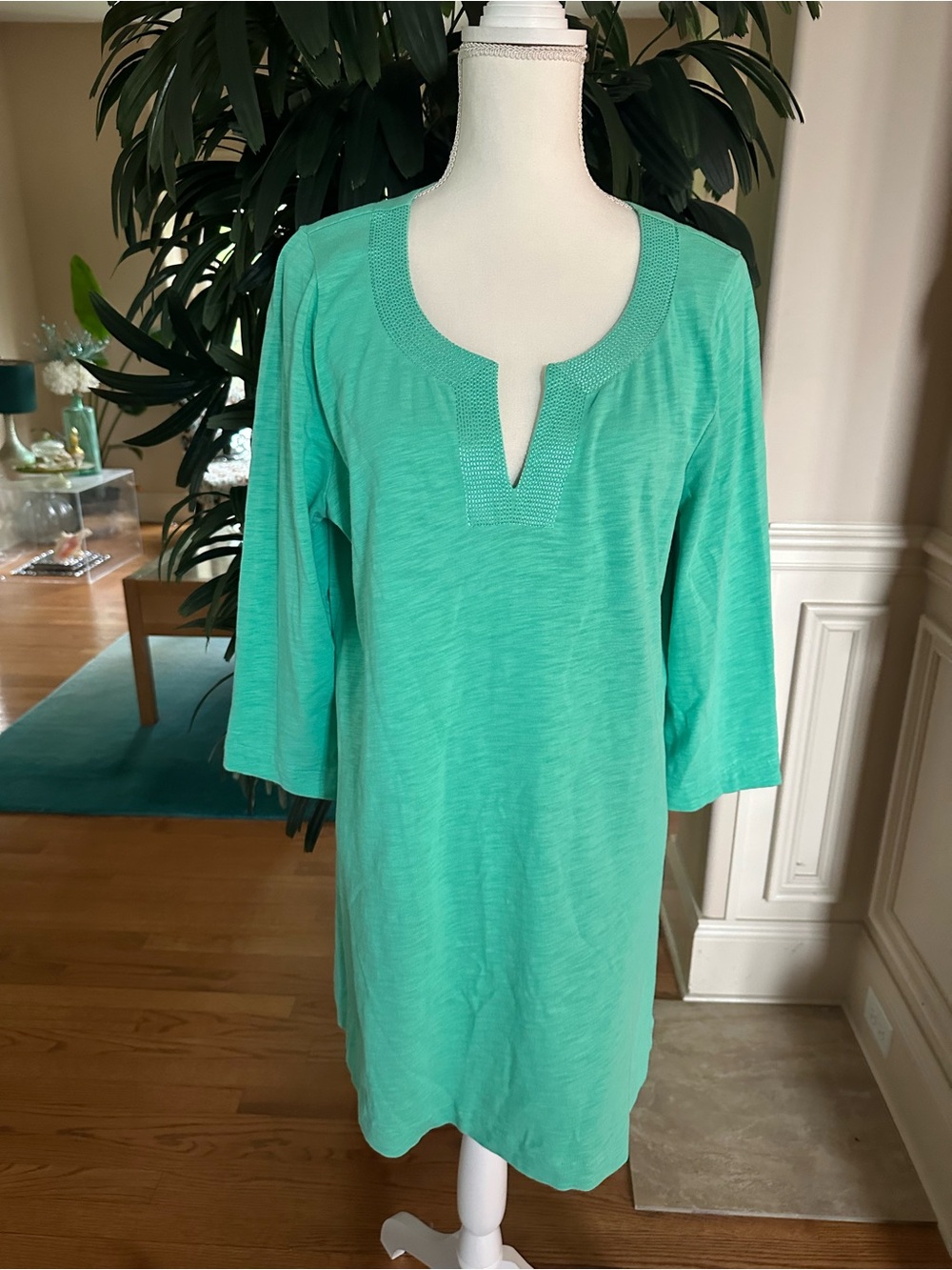 💚Boden Mint Green Embroidered Tunic/Swim Cover-Up 3/4 Sleeves Size 12💚